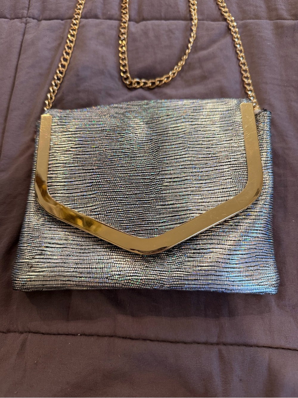 Gold-Trim Iridescent Evening Crossbody Bag